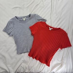 Gray and Red Women's/Kid's Ribbed Tops Used